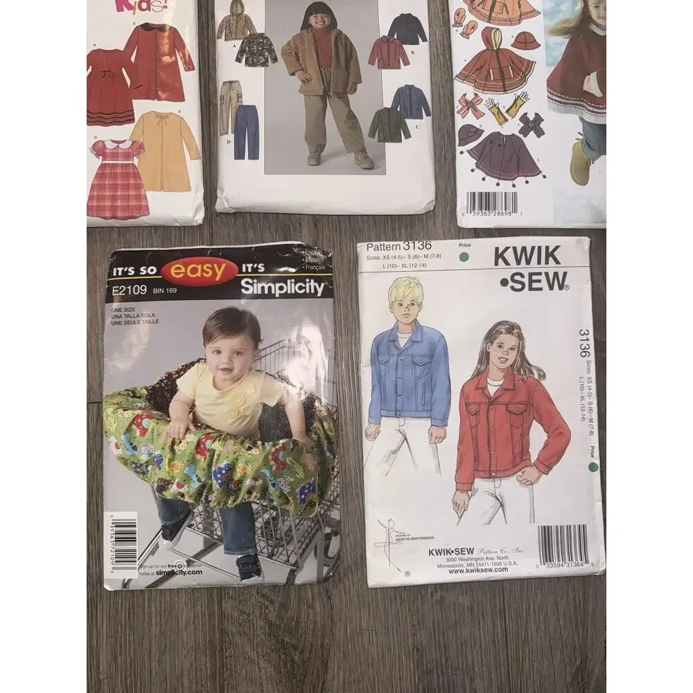 Lot of 8 Children’s Kids Clothing & Shopping Cart Cover Sewing Patterns Assorted